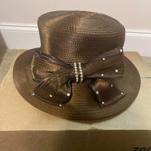 Brown Swan Hat With Bow and Rhinestones